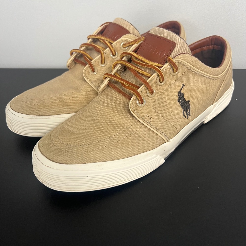 Polo Ralph Lauren Faxon Low Mens Khaki Canvas Sneakers 8.5D 0200001087 L15